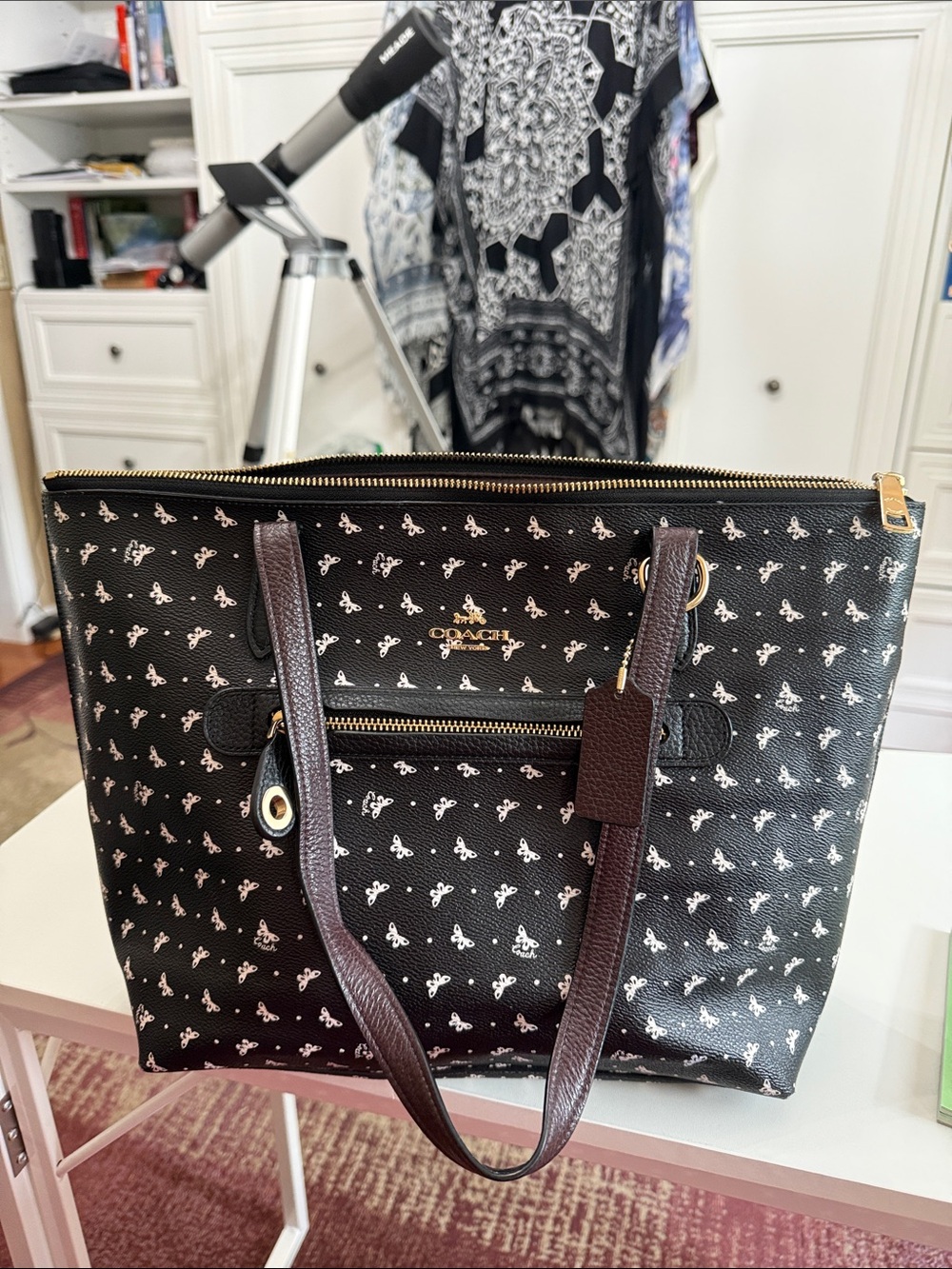 Coach butterfly tote black 10x17” never carried. NWOT